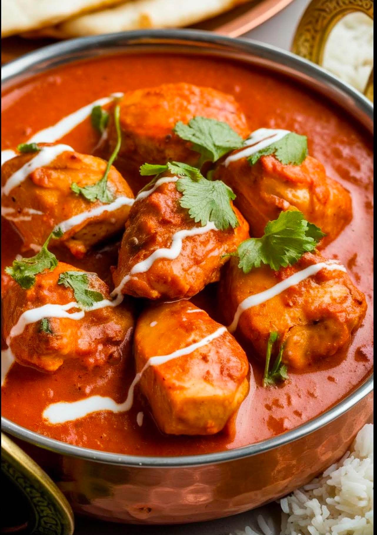 Signature butter chicken cooked with cashew nuts and tomato gravy at Indian Flavours Indian Food